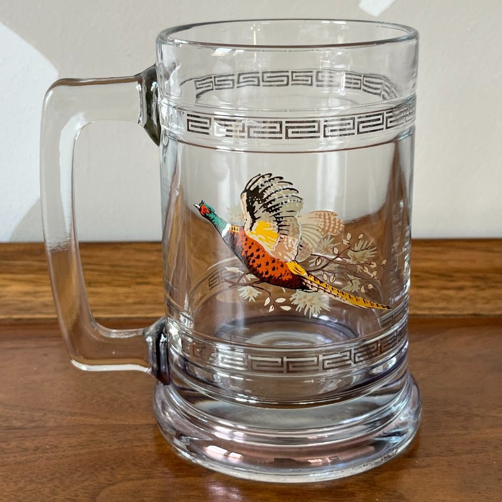 Princess House Pheasant Bird Beer Mug Crystal Glass Stein Vintage